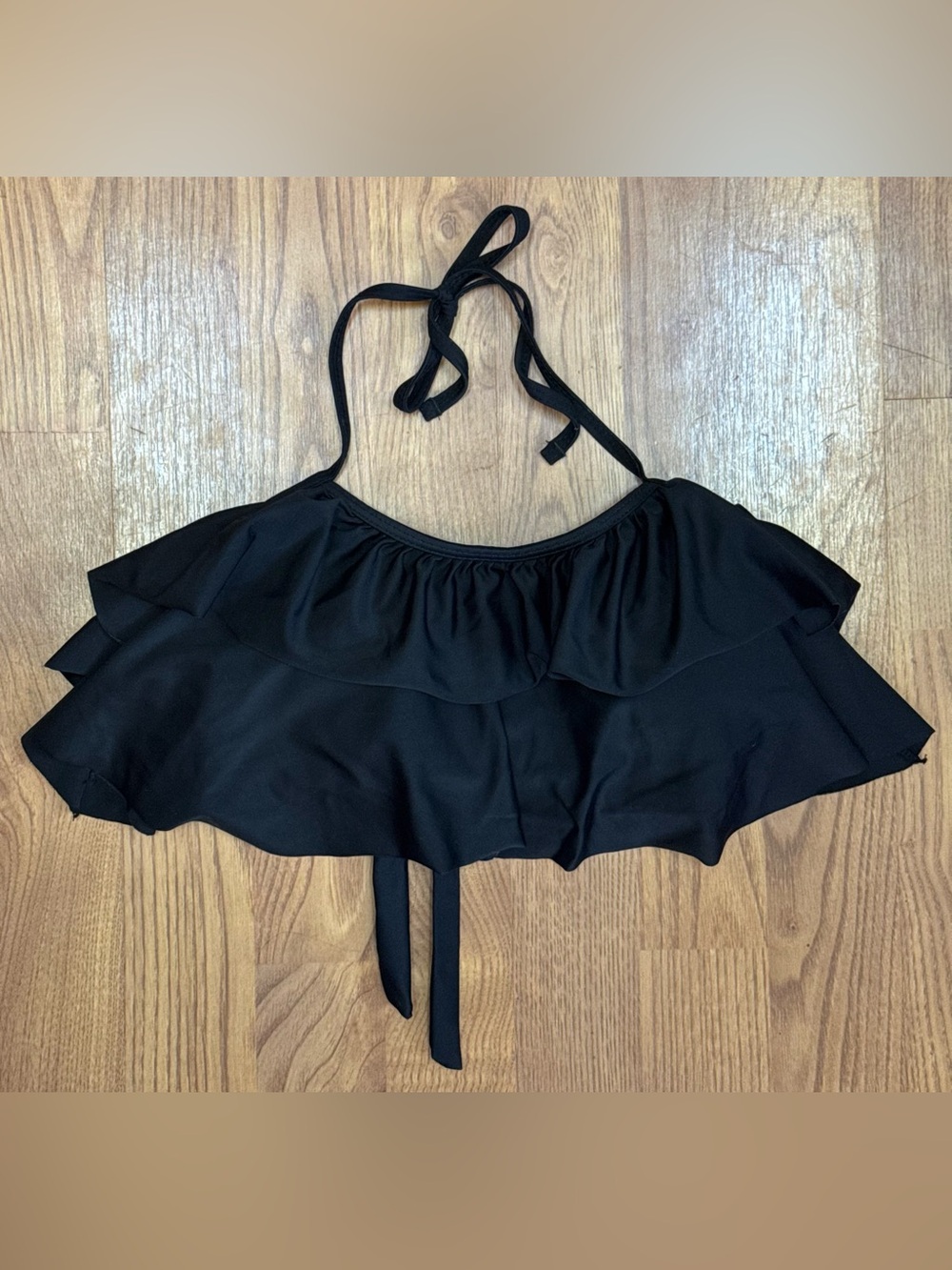 ❤️ Size Small Black Ruffle Halter Women's Swimsuit Bikini Top (B18)